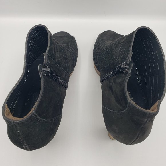 Paul Green Tacey Bootie 9 Black Nubuck Peep Toe Heels Slashed Uppers - Picture 5 of 13